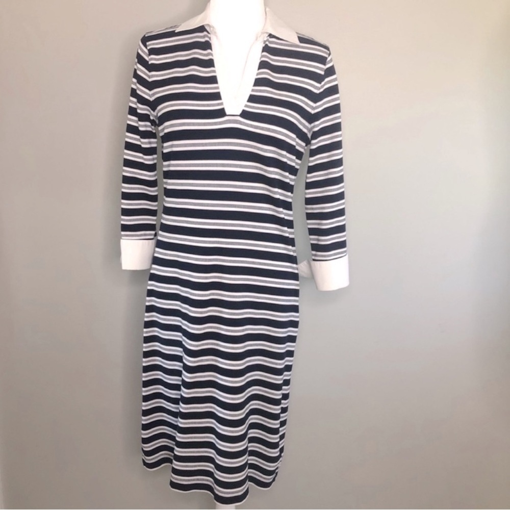 Brooks Brothers blue & white striped knit shift dress women’s size small